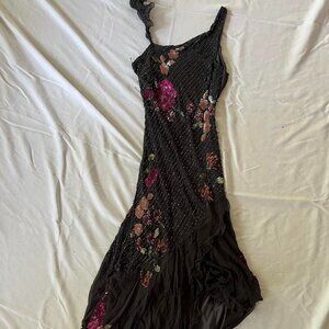 Y2k 90s Beaded Floral Silk Dress